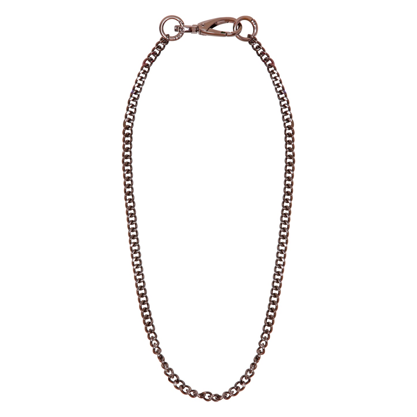 Metallic chain necklace on a white background