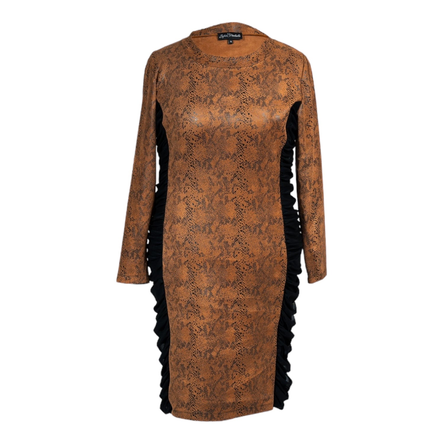 Plus Size Chocolate Brown Vegan Leather Midi Dress