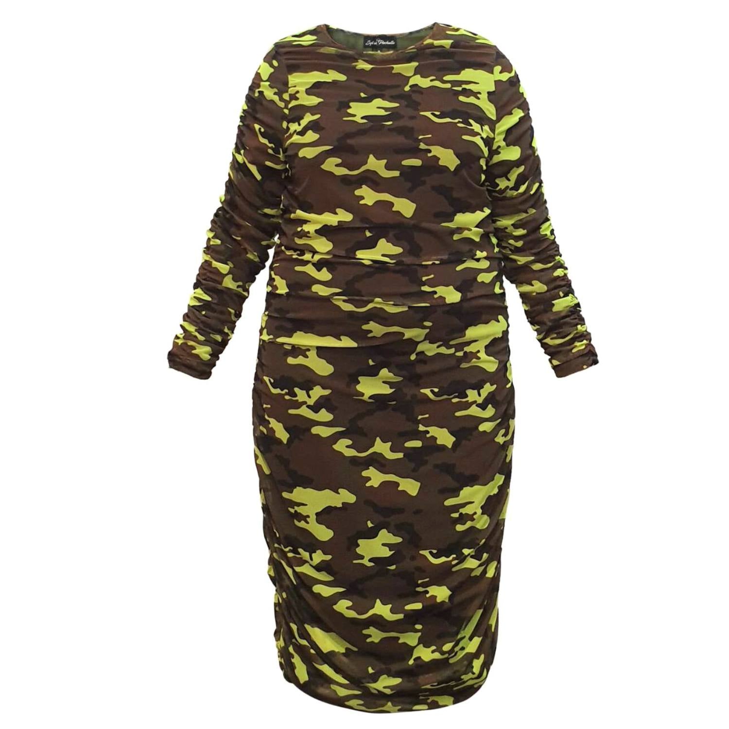 Plus Size Green Yellow Camouflage Camo Premium Midi Dress UK 12-26 US 8-22