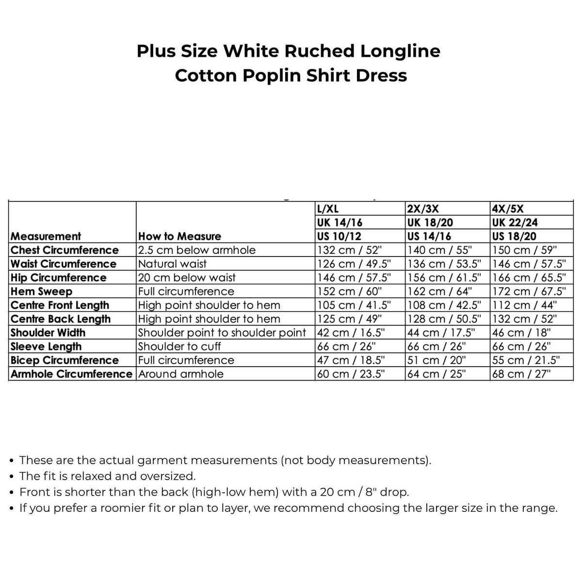 Plus Size White Ruched Longline Cotton Poplin Shirt Dress