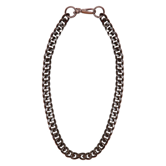 Black Aluminium chain necklace on a white background. Single tier long