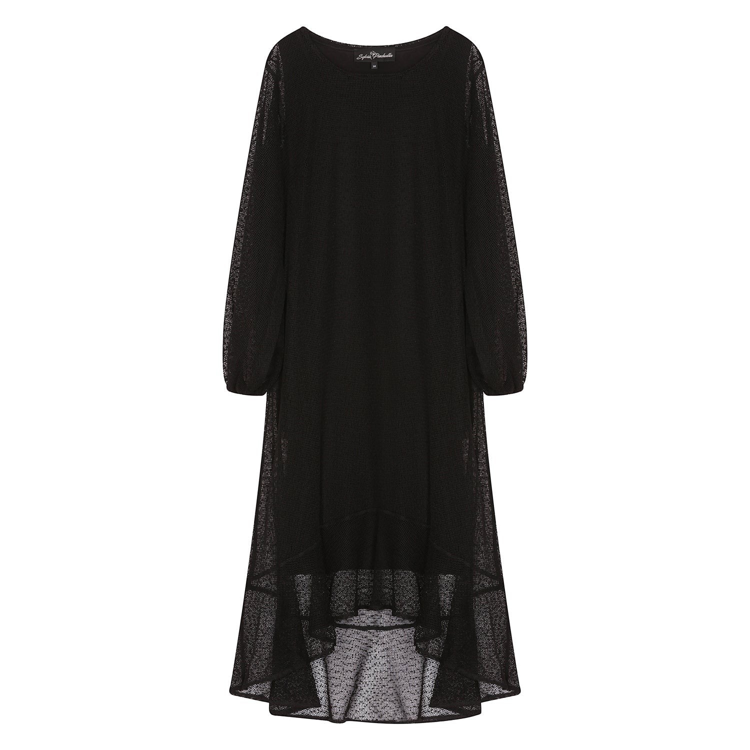 Women's Aphrodite Black Holiday Resort Dress with black undergarment, shown in a cutout image to highlight its design and details.