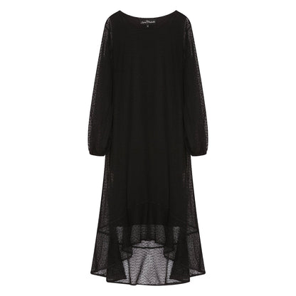 Women's Aphrodite Black Holiday Resort Dress with black undergarment, shown in a cutout image to highlight its design and details.