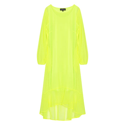 Women's Aphrodite Neon Lime Holiday Resort Dress with neon lime undergarment, presented in a cutout image to showcase the vibrant design.