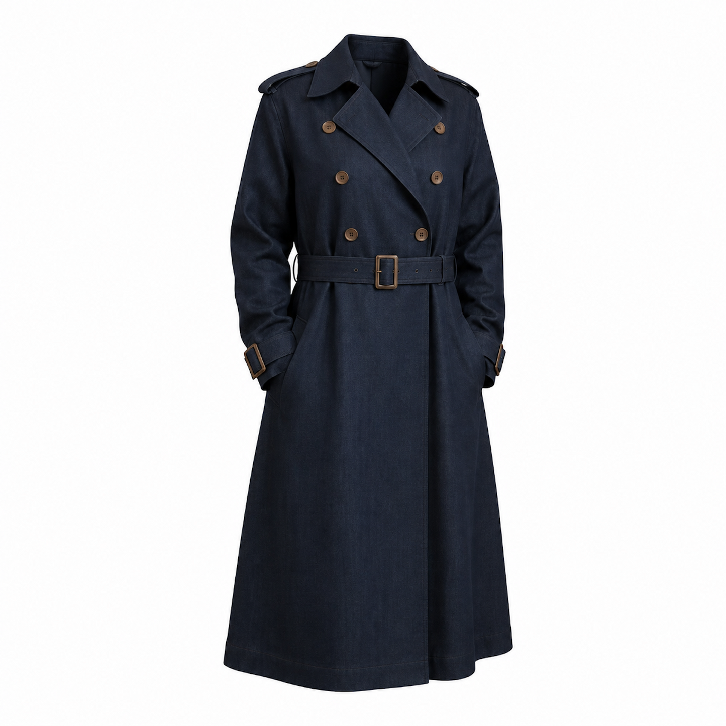 Plus Size Dark Navy Denim Trench Coat | Relaxed Oversized Longline Trench