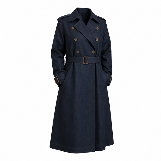 Plus Size Dark Navy Denim Trench Coat | Relaxed Oversized Longline Trench