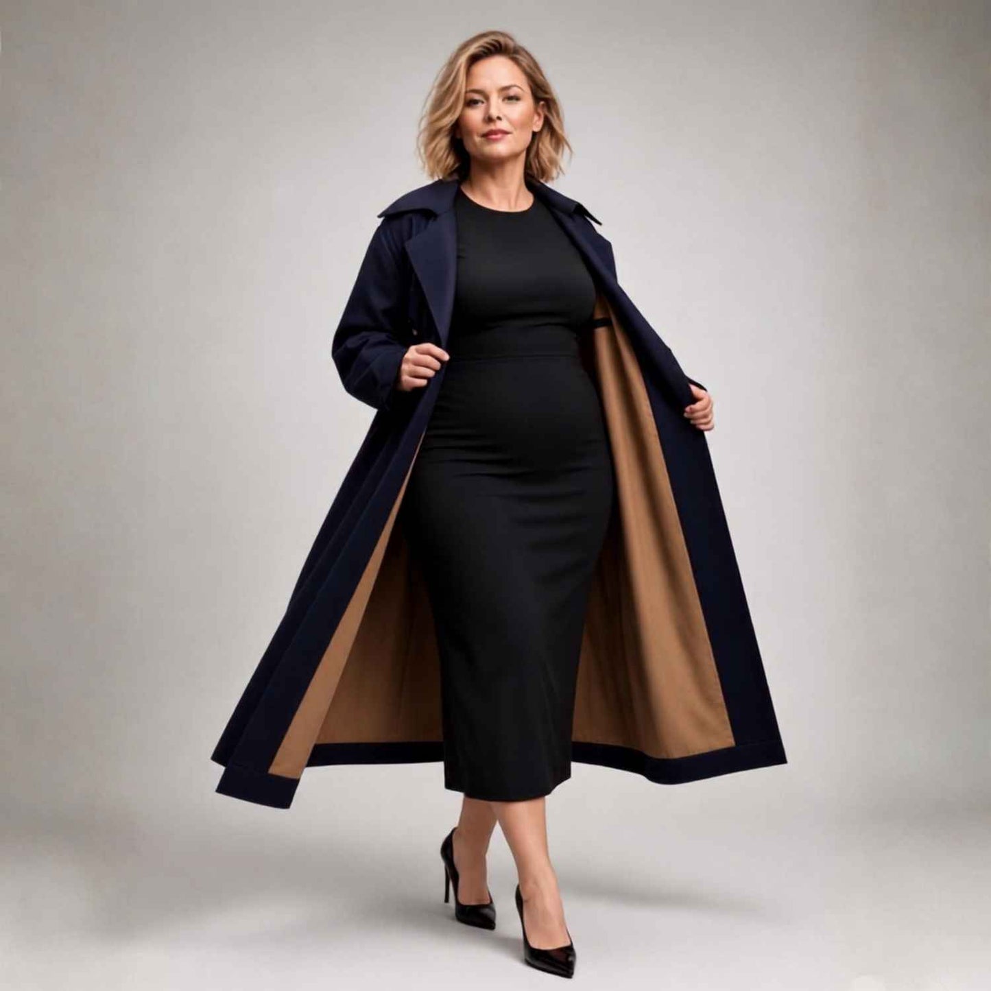 Plus Size Dark Navy Denim Trench Coat | Relaxed Oversized Longline Trench