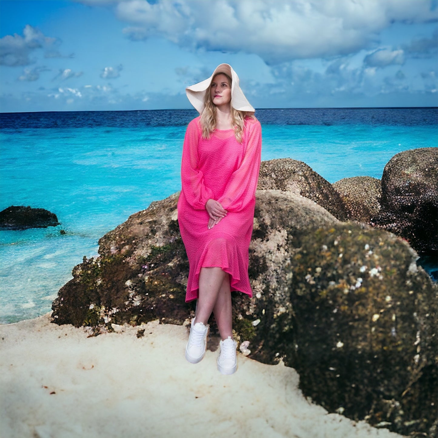 Midi Plus Size Holiday Dress Hot Pink UK 12- 24 US 8-20 Midi Plus Size Holiday Dress Hot Pink UK 12- 24 US 8-20