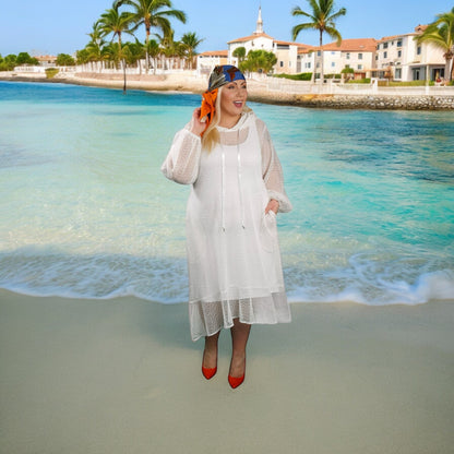 Aphrodite White Holiday Resort Midi Dress With Hoodie