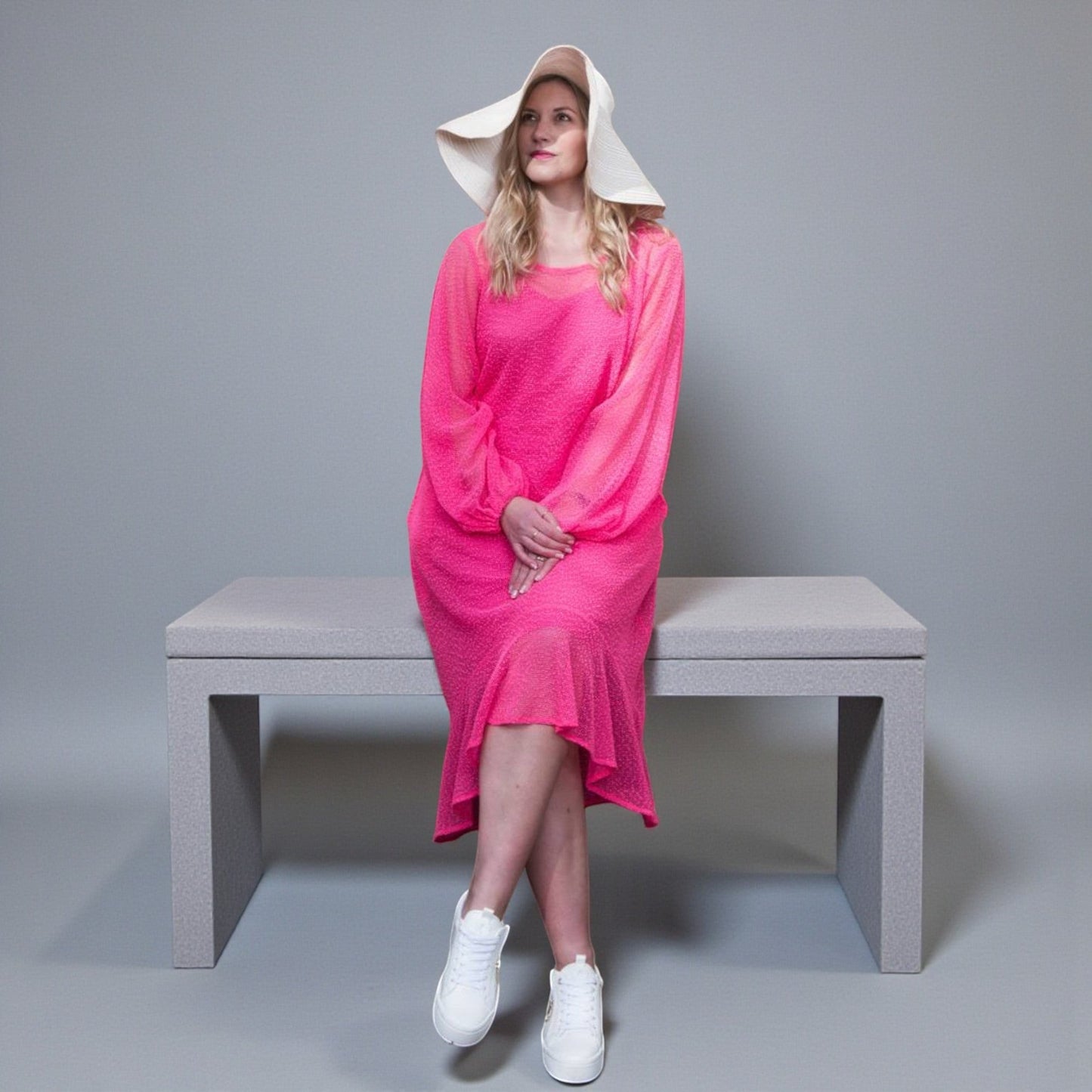 Hot Pink Plus Size Midi Dress – Holiday Resort Wear | Aphrodite