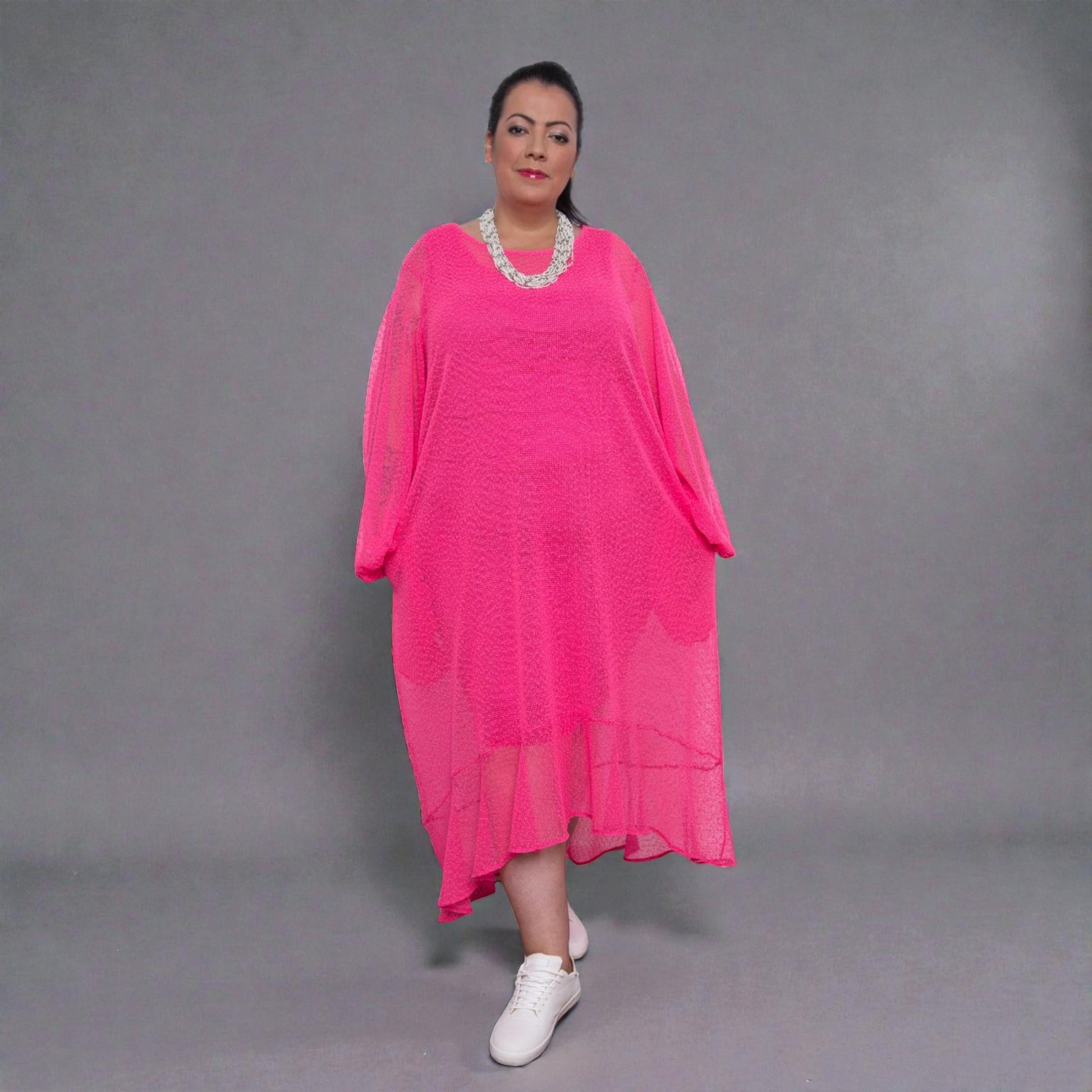 Plus Size Hot Pink Cocktail Dress Midi Plus Size Holiday Dress Hot Pink UK 12- 24 Plus Size Hot Pink Cocktail Dress Midi Plus Size Holiday Dress Hot Pink UK 12- 24