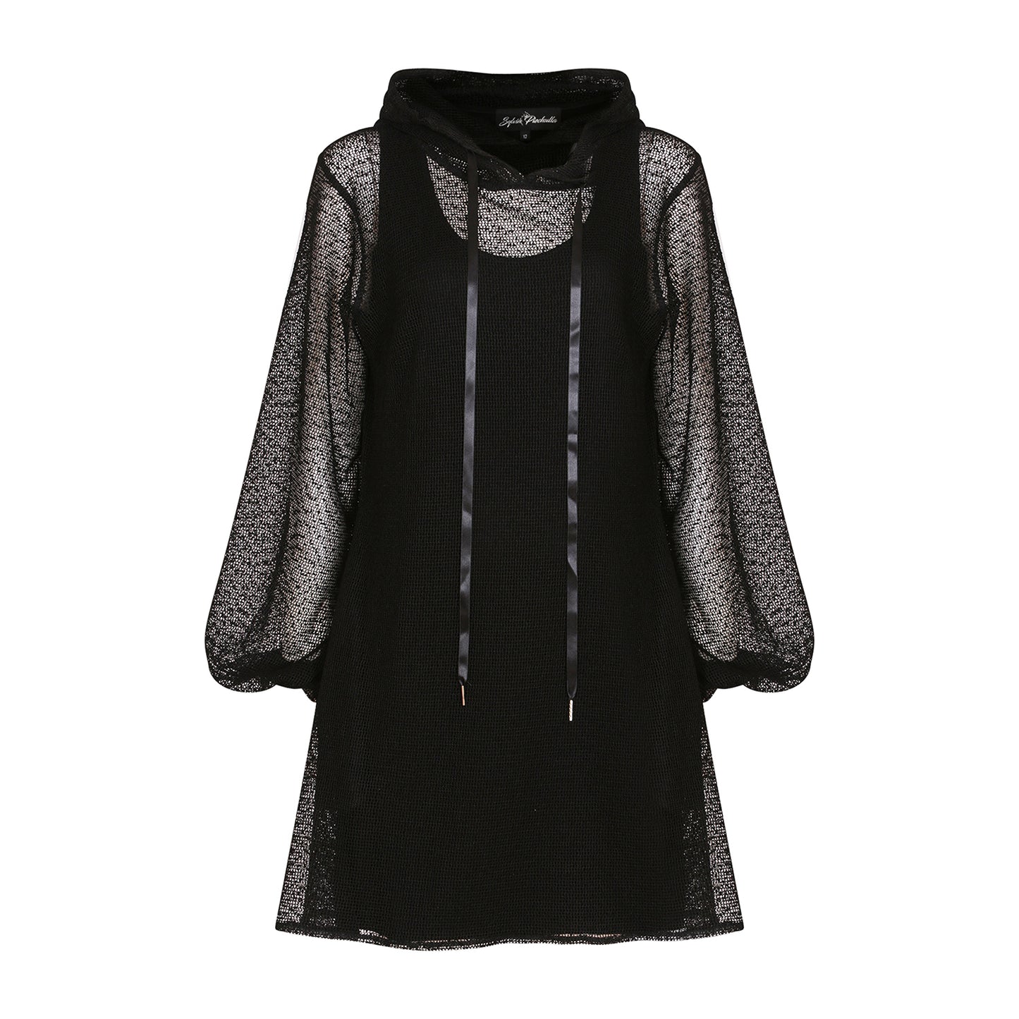 Women's Plus Size Aphrodite Black Holiday Resort Dress with matching black undergarment. Cut out on a mannequin.
