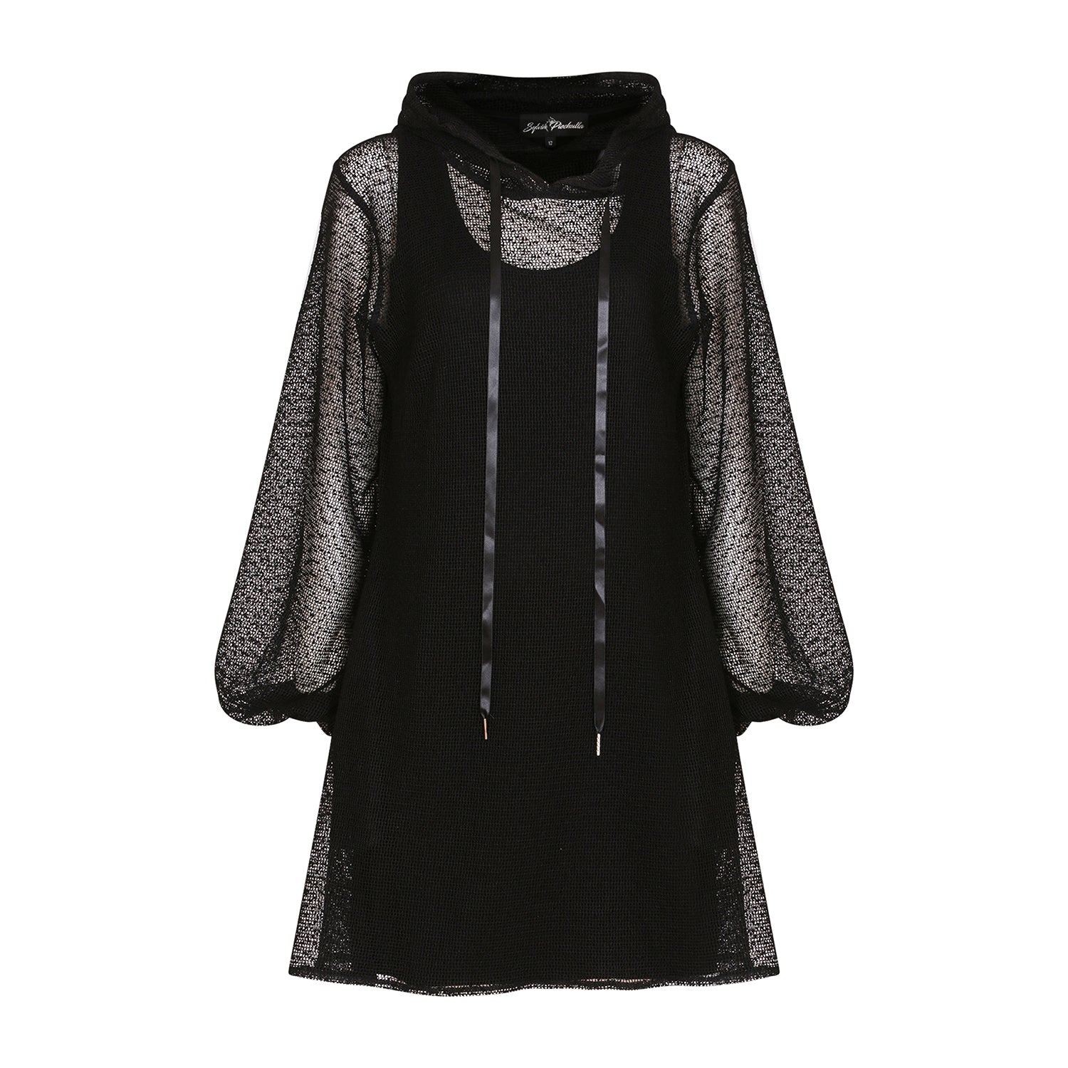 Women's Plus Size Aphrodite Black Holiday Resort Dress with matching black undergarment. Cut out on a mannequin.