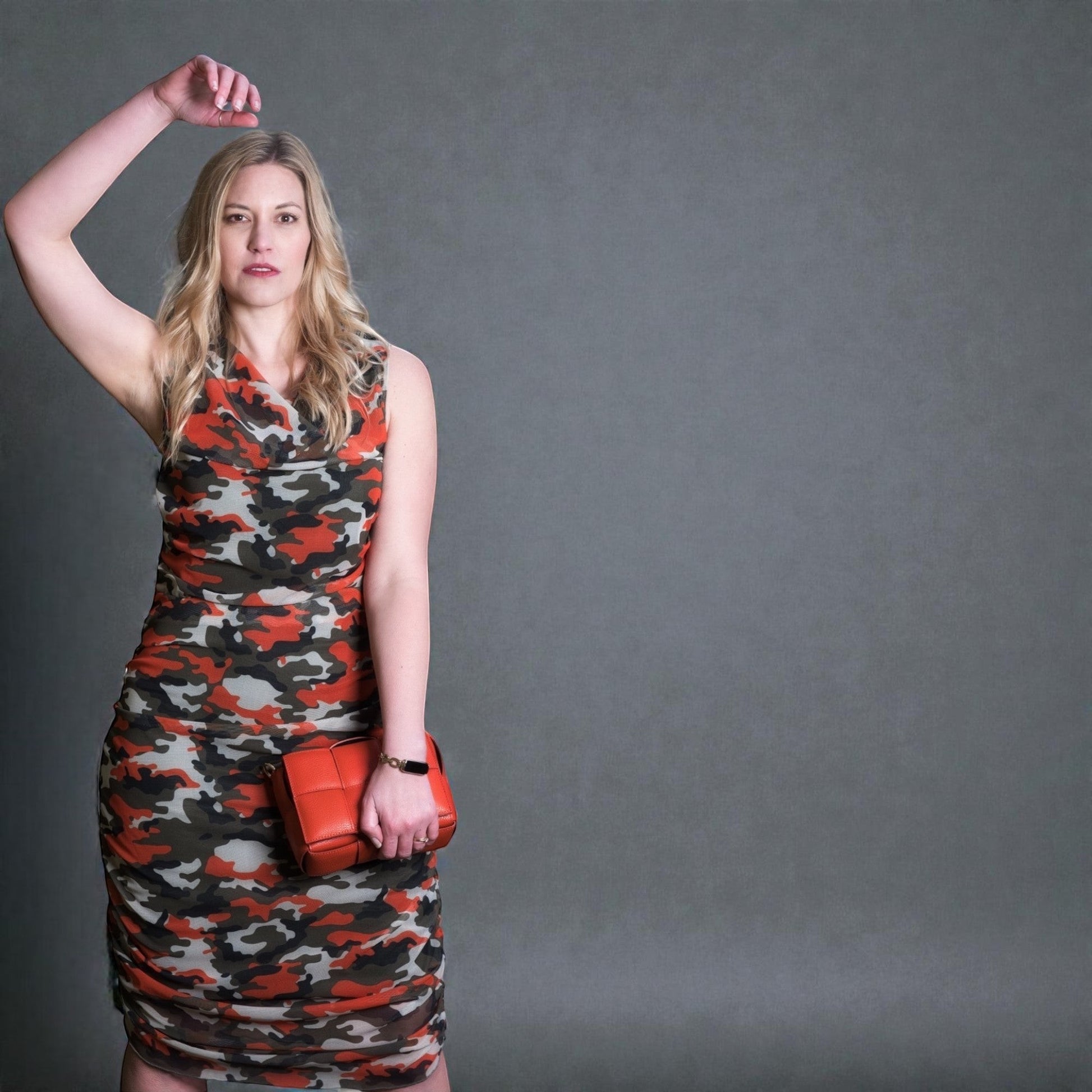Summer Plus Size Premium Orange Camouflage Camo Dress