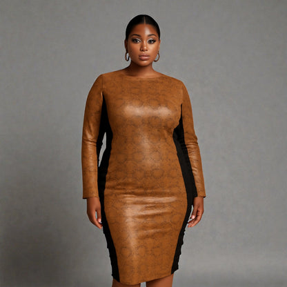 Plus Size Chocolate Brown Vegan Leather Midi Dress Plus Size Chocolate Brown Vegan Leather Midi Dress