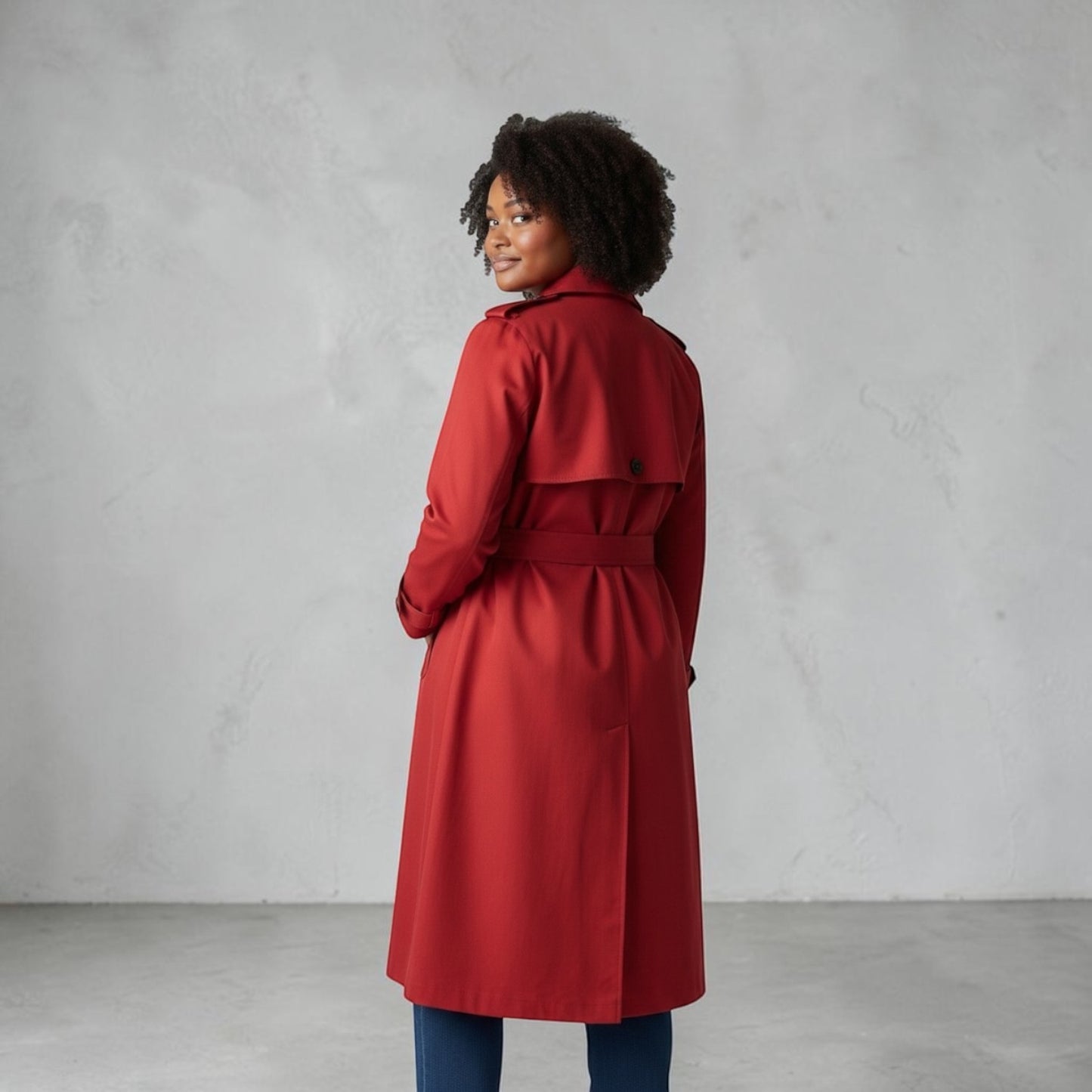 Plus Size Red Water Repellent Trench Coat | Oversized Relaxed Longline Fit