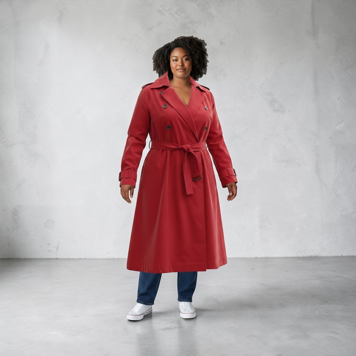 Plus Size Red Water Repellent Trench Coat | Oversized Relaxed Longline Fit