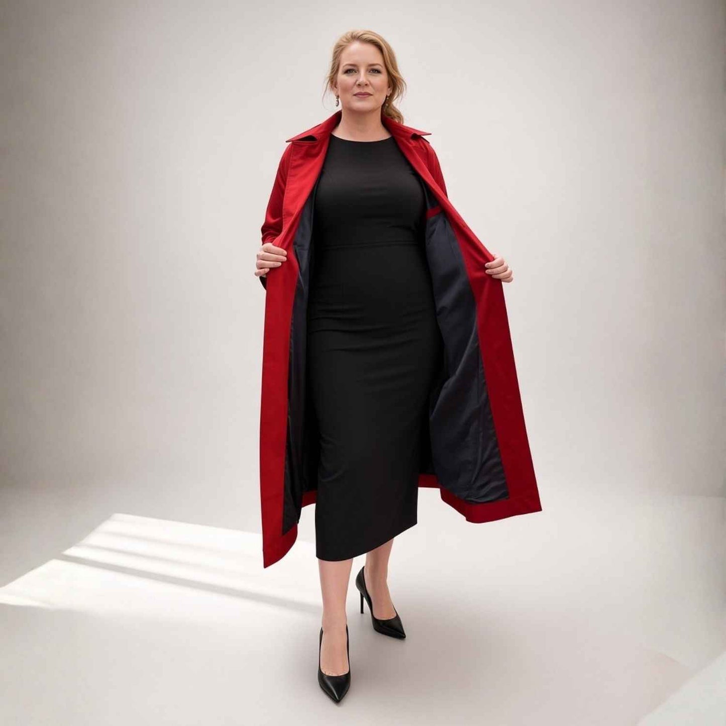 Plus Size Red Water Repellent Trench Coat | Oversized Relaxed Longline Fit