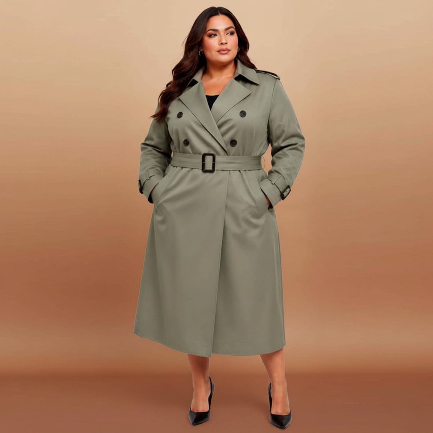 Plus Size Olive Green Water-Repellent Trench Coat | Oversized Relaxed Fit