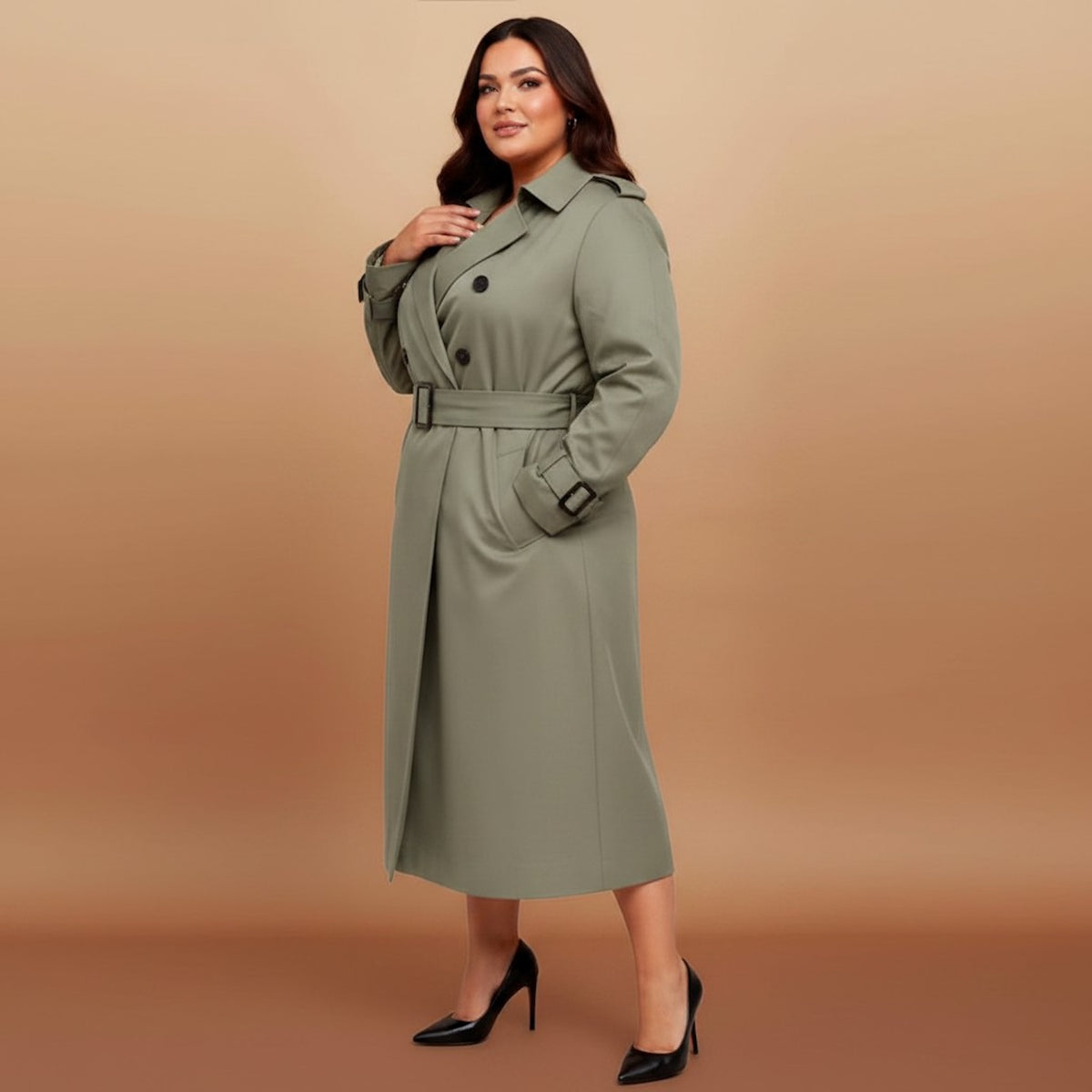 Plus Size Olive Green Water-Repellent Trench Coat | Oversized Relaxed Fit