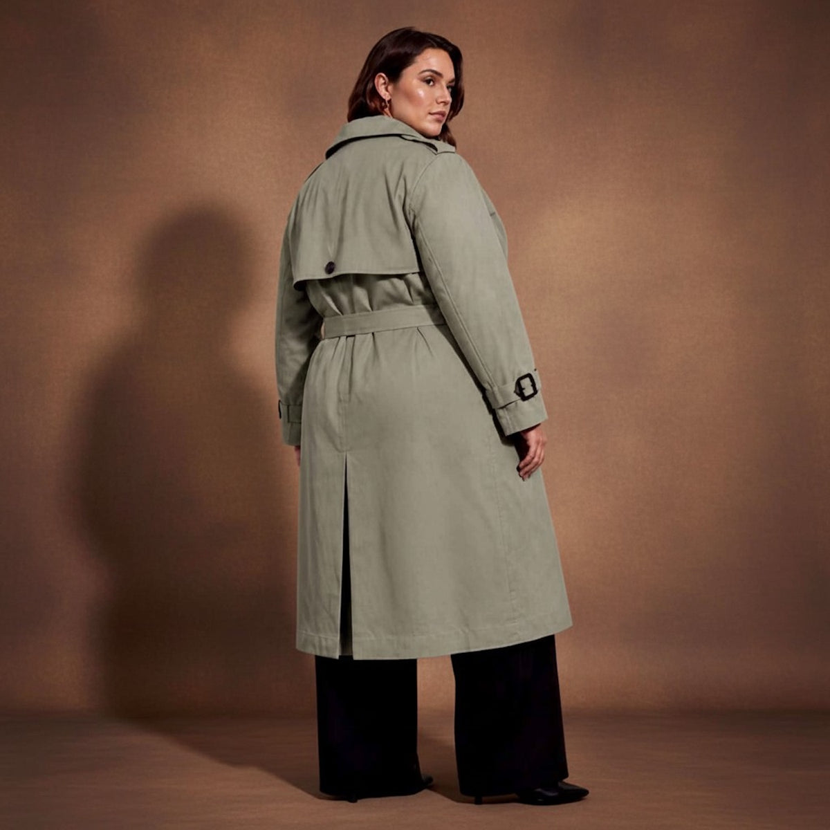 Plus Size Olive Green Water-Repellent Trench Coat | Oversized Relaxed Fit