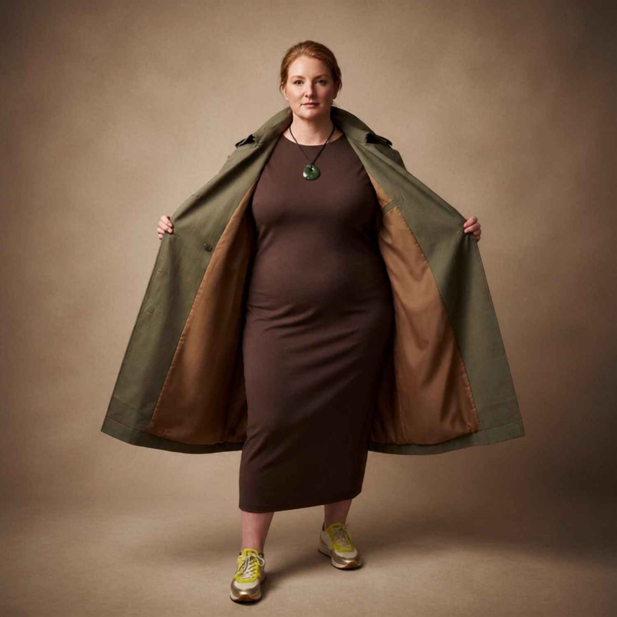 Plus Size Olive Green Water-Repellent Trench Coat | Oversized Relaxed Fit