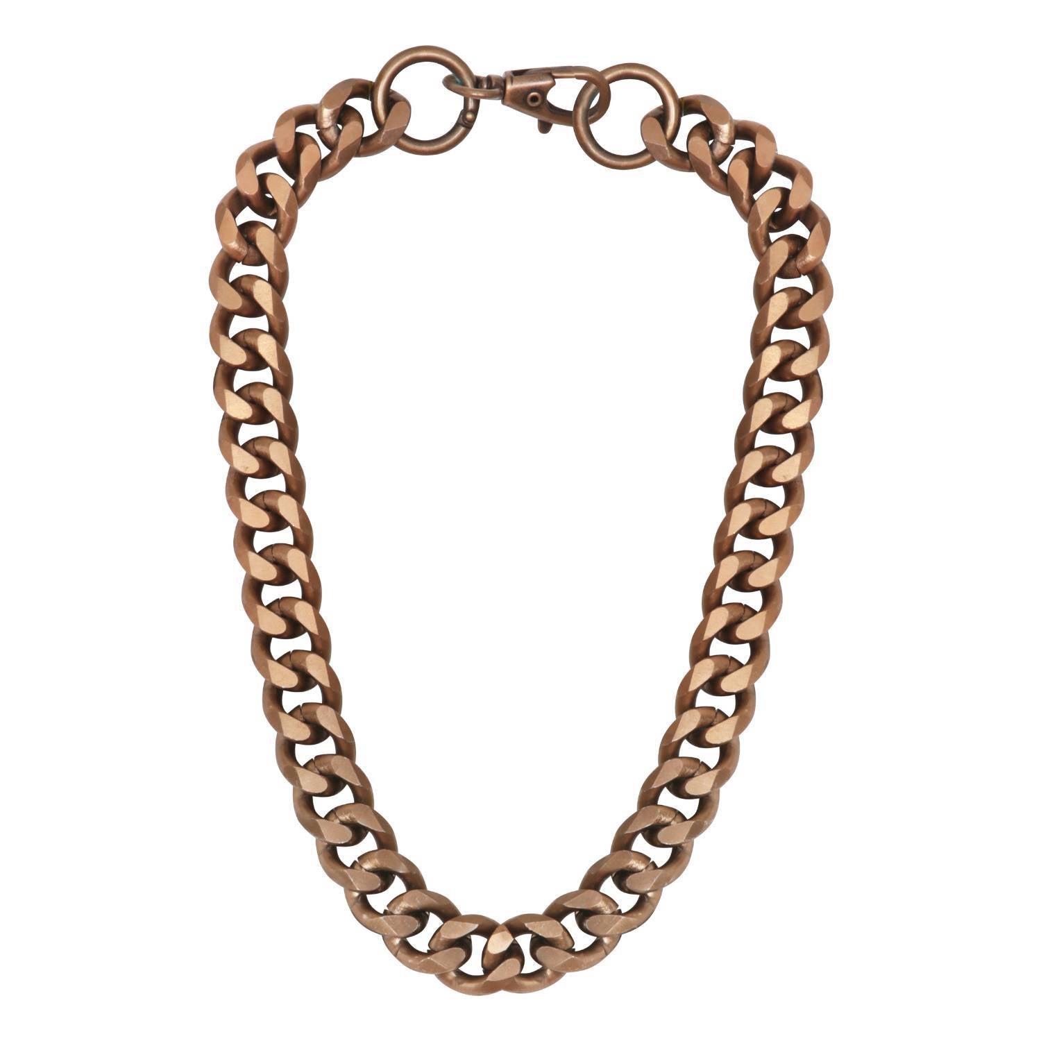 Gold Antique Brass chain necklace on a white background