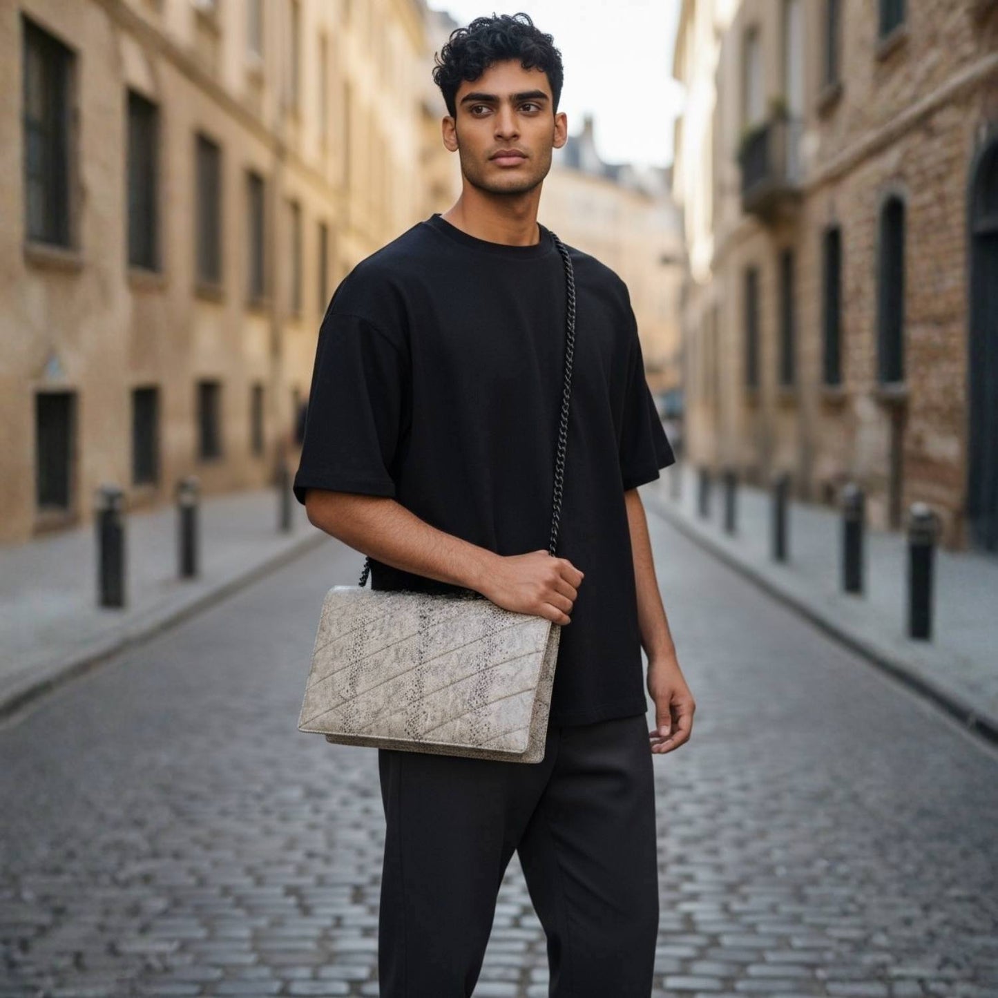 Vegan Leather Animal Print Laptop Clutch Bag - Unisex Black and White Quilted - Cleopatra