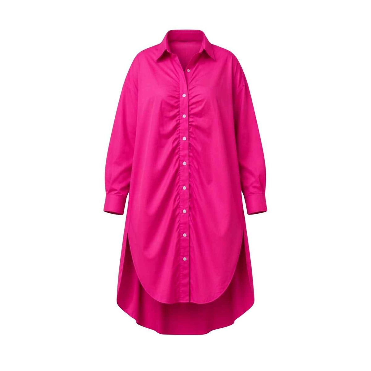 Plus Size Pink Ruched Longline Cotton Shirt Dress