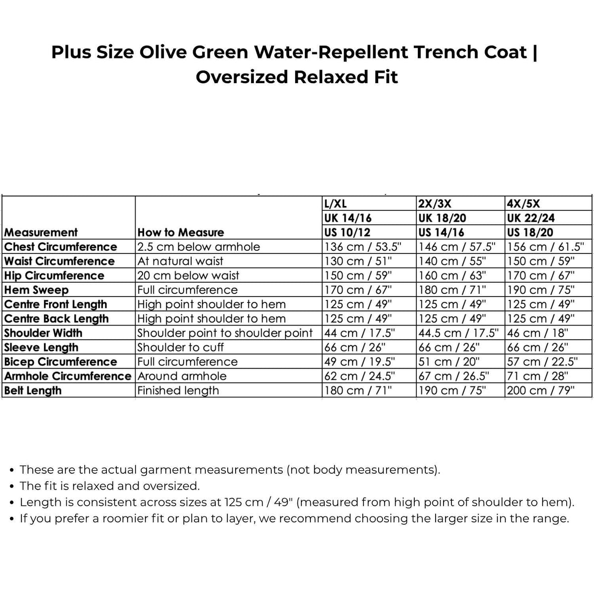Plus Size Olive Green Water-Repellent Trench Coat | Oversized Relaxed Fit
