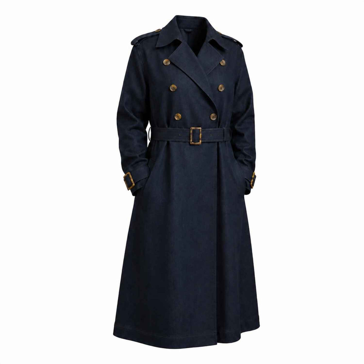 Plus Size Dark Navy Denim Trench Coat | Relaxed Oversized Longline Trench