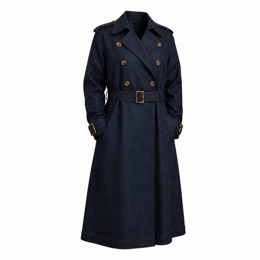 Plus Size Dark Navy Denim Trench Coat | Relaxed Oversized Longline Trench