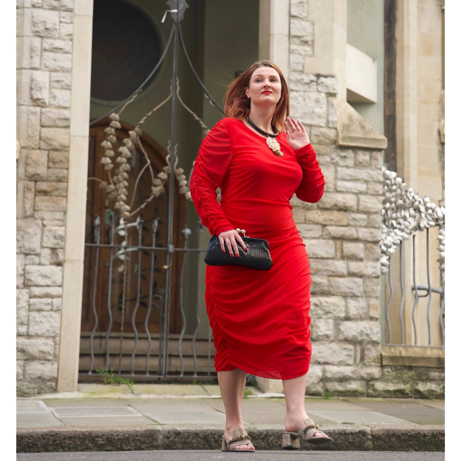 Red Plus Size Mid Size Red Premium Luxury Midi Dress