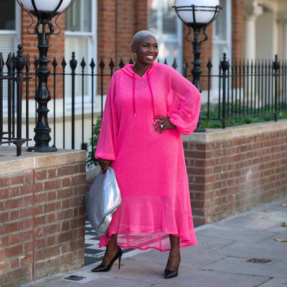 Midi Plus Size Holiday Dress with Hoodie in Hot Pink UK 12-22 US 8-18 Midi Plus Size Holiday Dress with Hoodie in Hot Pink UK 12-22 US 8-18