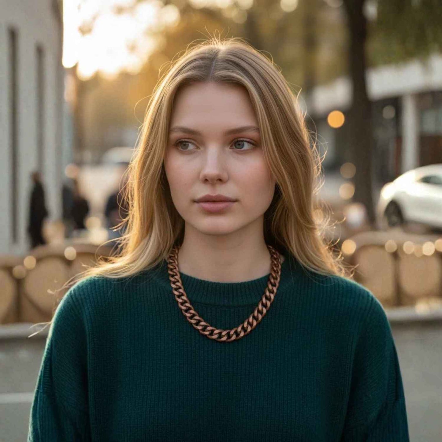 Unisex Chunky Gold Aluminium Chain Necklace - Matinee Length 22 Inch - Cleopatra