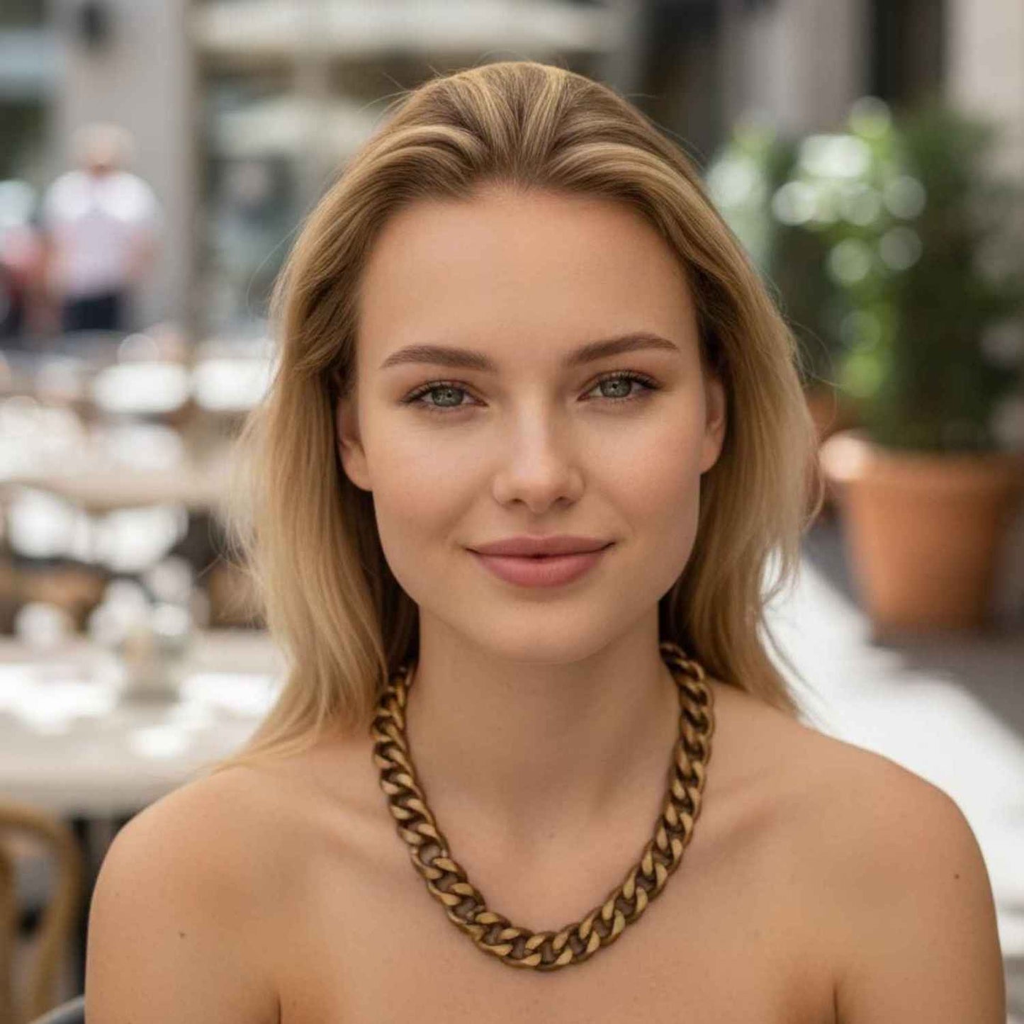 Unisex Chunky Gold Aluminium Chain Necklace - Matinee Length 22 Inch - Cleopatra