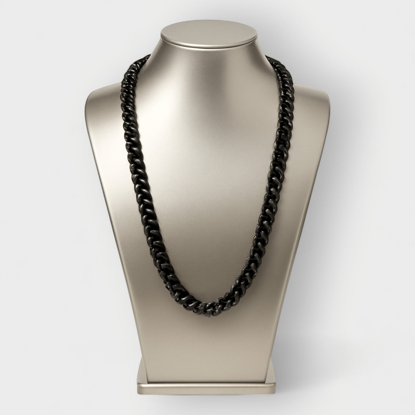 Sylvia Piechulla black aluminium chunky chain necklace, opera length 32 inch, unisex statement piece.