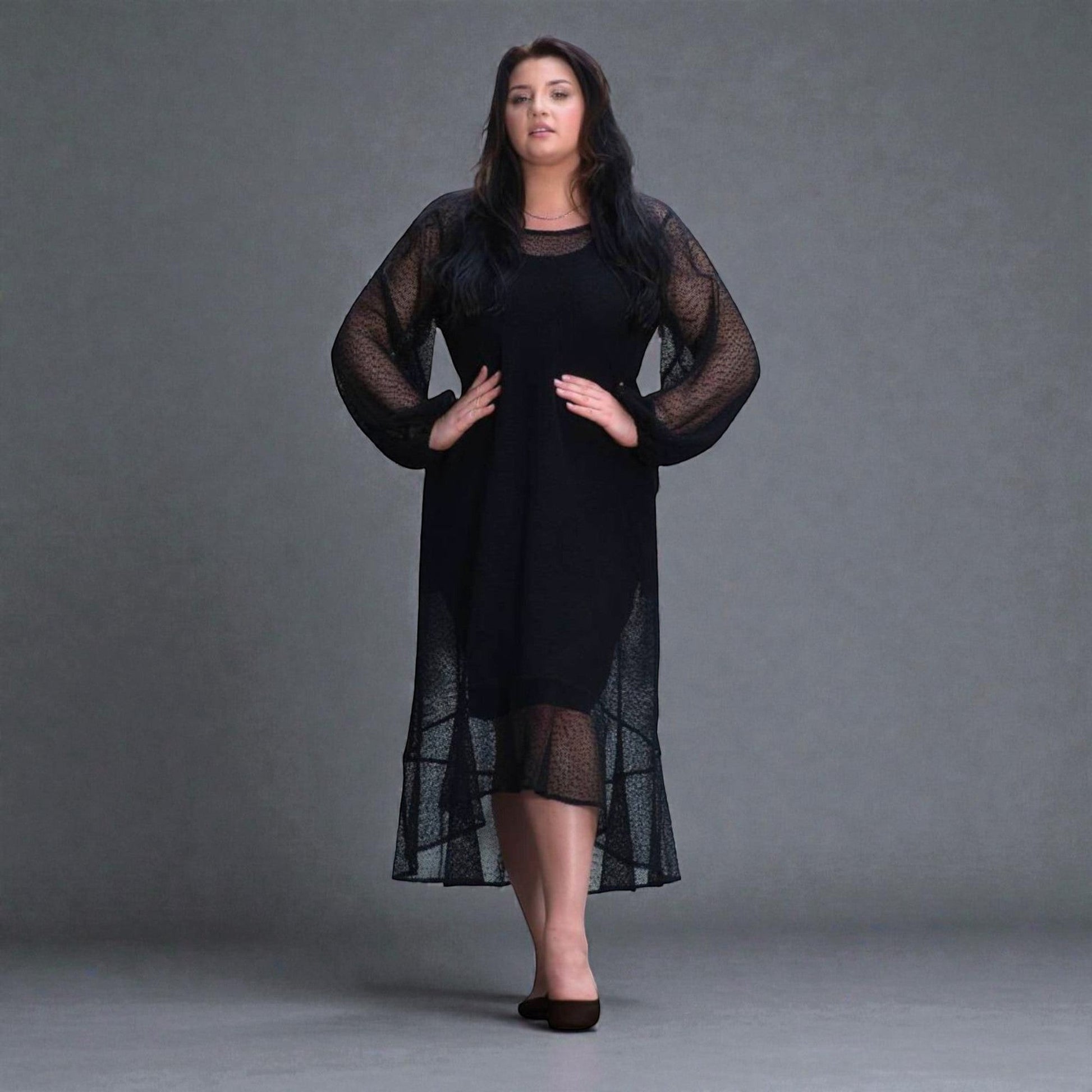 Midi Plus Size Holiday Dress Black Size UK 12-16 / US 8-12