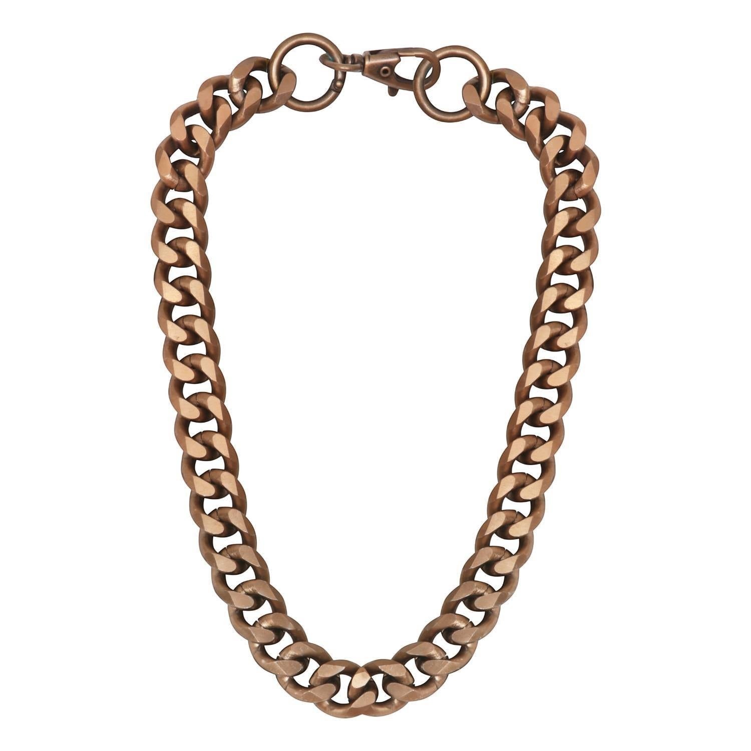 Sylvia Piechulla unisex chunky gold aluminium chain necklace with oversized links in a matinee length design.