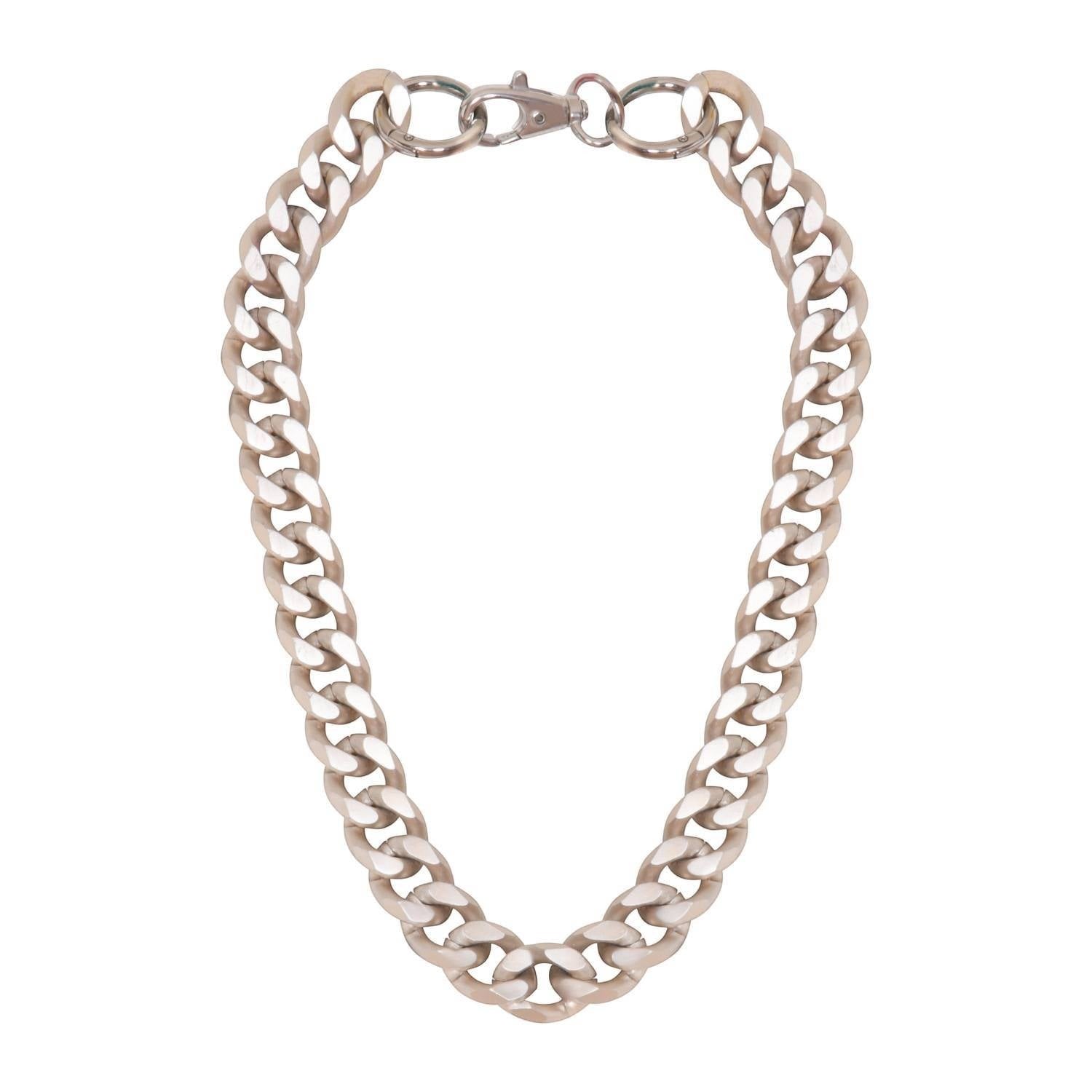 Sylvia Piechulla chunky silver aluminium chain necklace with oversized links in a statement matinee length design.