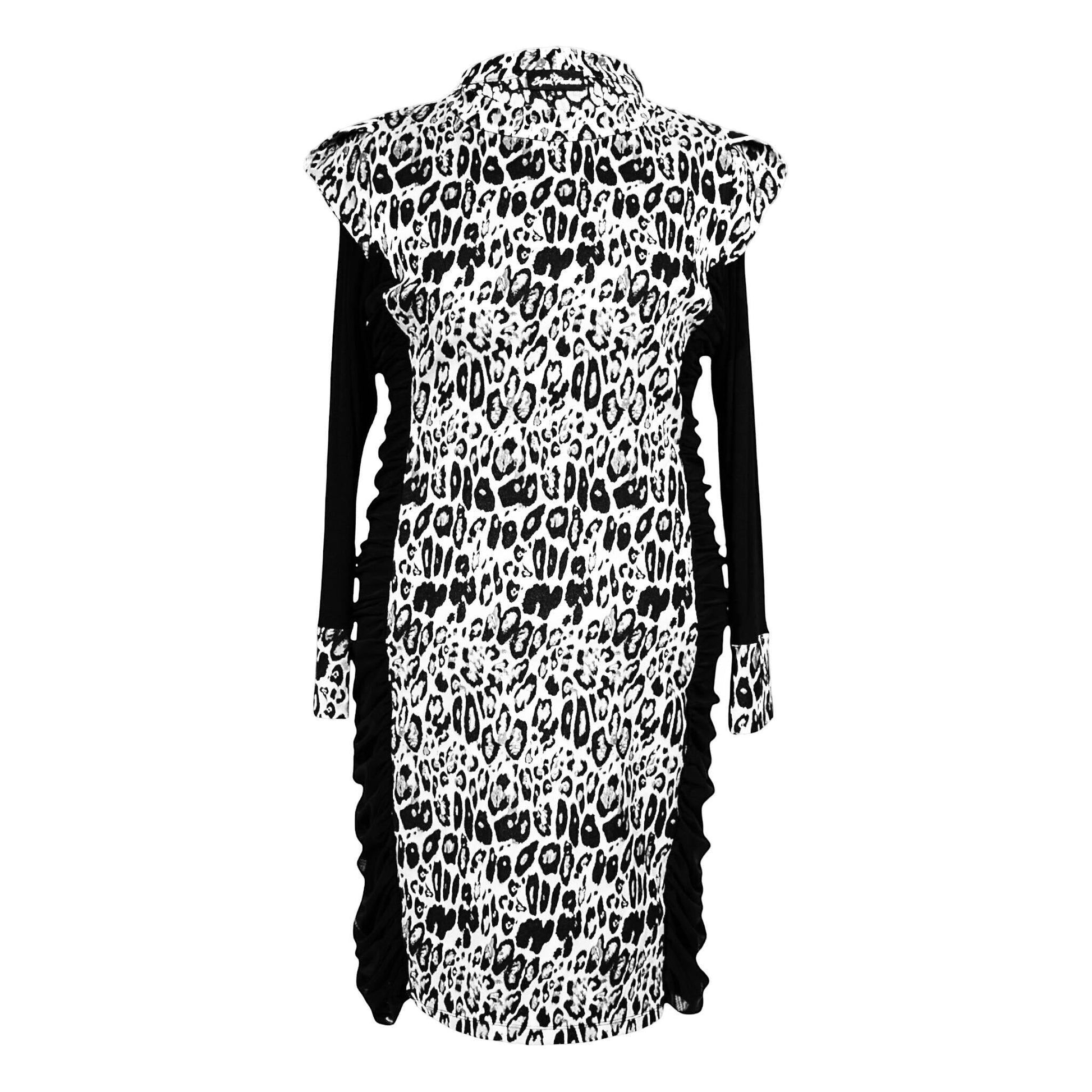 Sylvia Piechulla black and white leopard print brocade jacquard dress with side ruching and flutter cap sleeves
