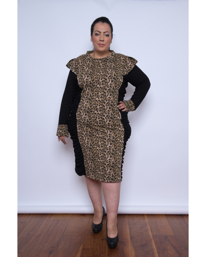 Sierra Camel Leopard Print Dress