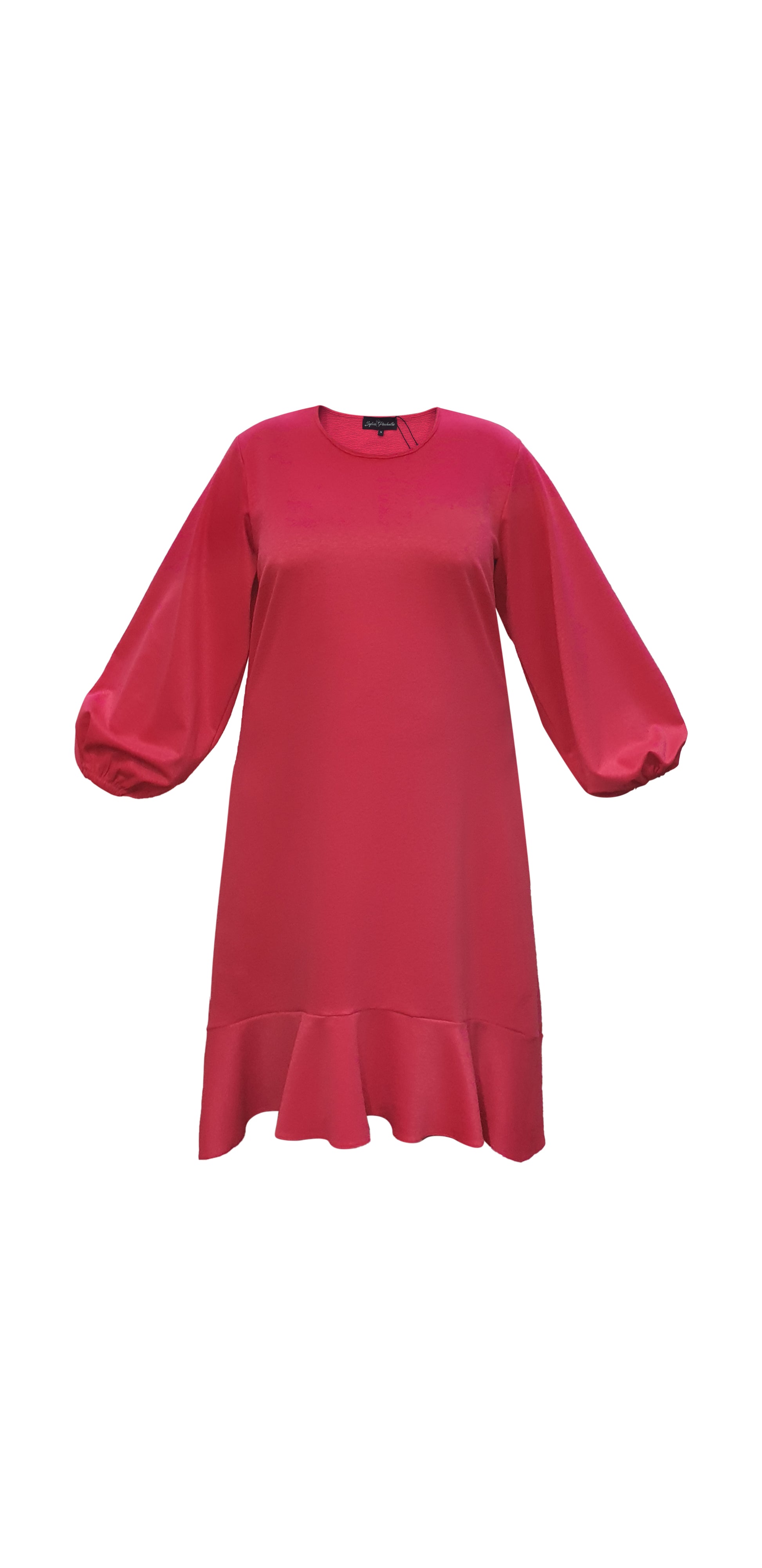 Women's Plus Size Pink Magenta Midi Dobby Jacquard Dress displayed as a cutout on an invisible mannequin.